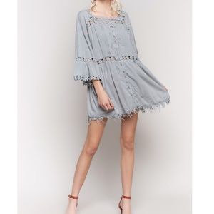 POL Light Blue Lace Trim Blouse